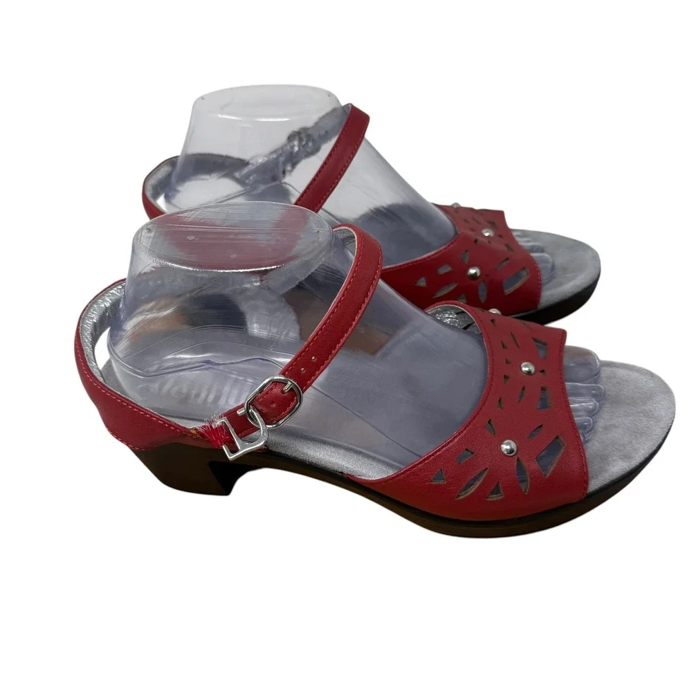 Alegria Reece Red Leather Laser Cut Out Heels Boho Comfort Womens 40 US 9.5-10